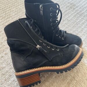 Biza Black Leather Combat Boots Women’s 37 Lace Up Side Zip Ankle